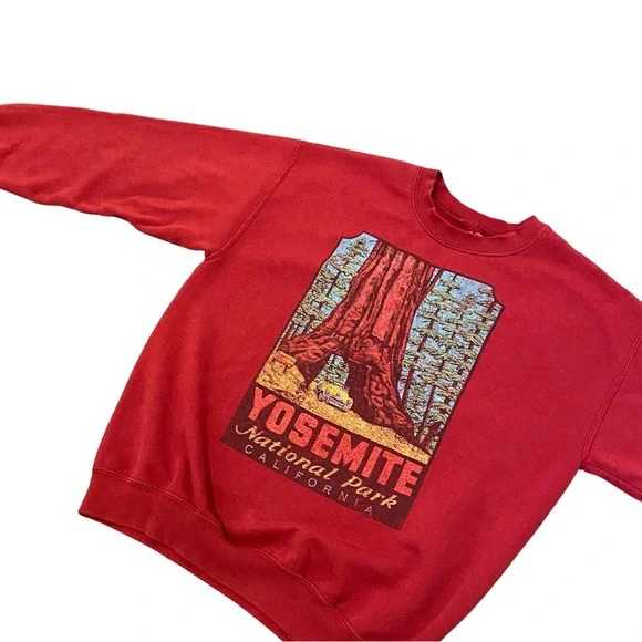 Yosemite National Park California Red Sweatshirt Sweater Fuzzy Outdoor Hilda - Picture 4 of 7